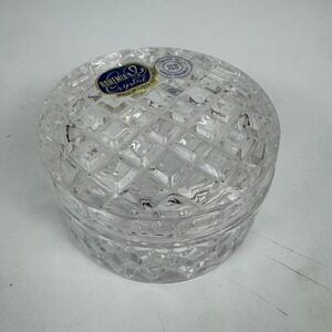 Vtg Bohemia Crystal Round Trinket Box 24% Lead Crystal Czech Republic